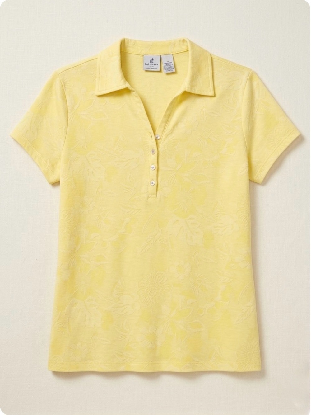 Caribbean Joe Sunny Yellow Floral Button-Front Polo